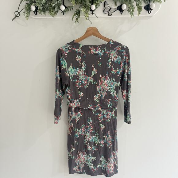Boden Jersey V Neck Dress in Cocoa with Bright Floral Design US 10R 65038 - Picture 2 of 4